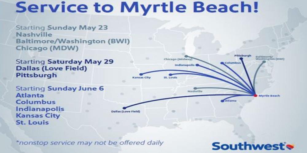 Southwest Airlines to Launch Nonstop Flights to Myrtle Beach from 10